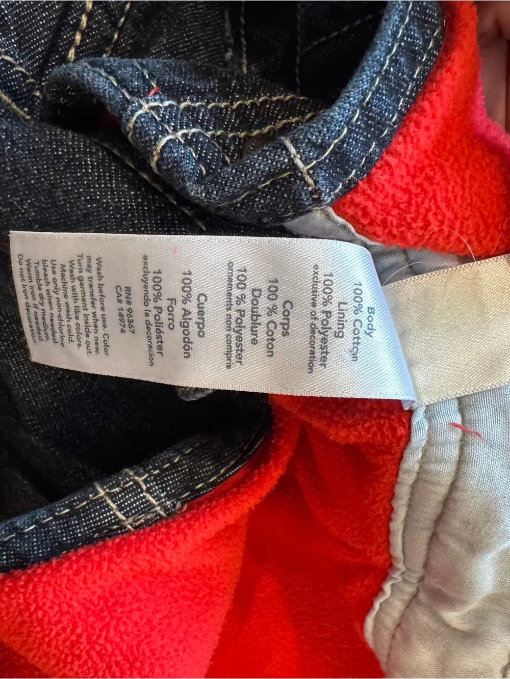 OshKosh B'gosh Denim Overalls for Kids — Red fleece Lining